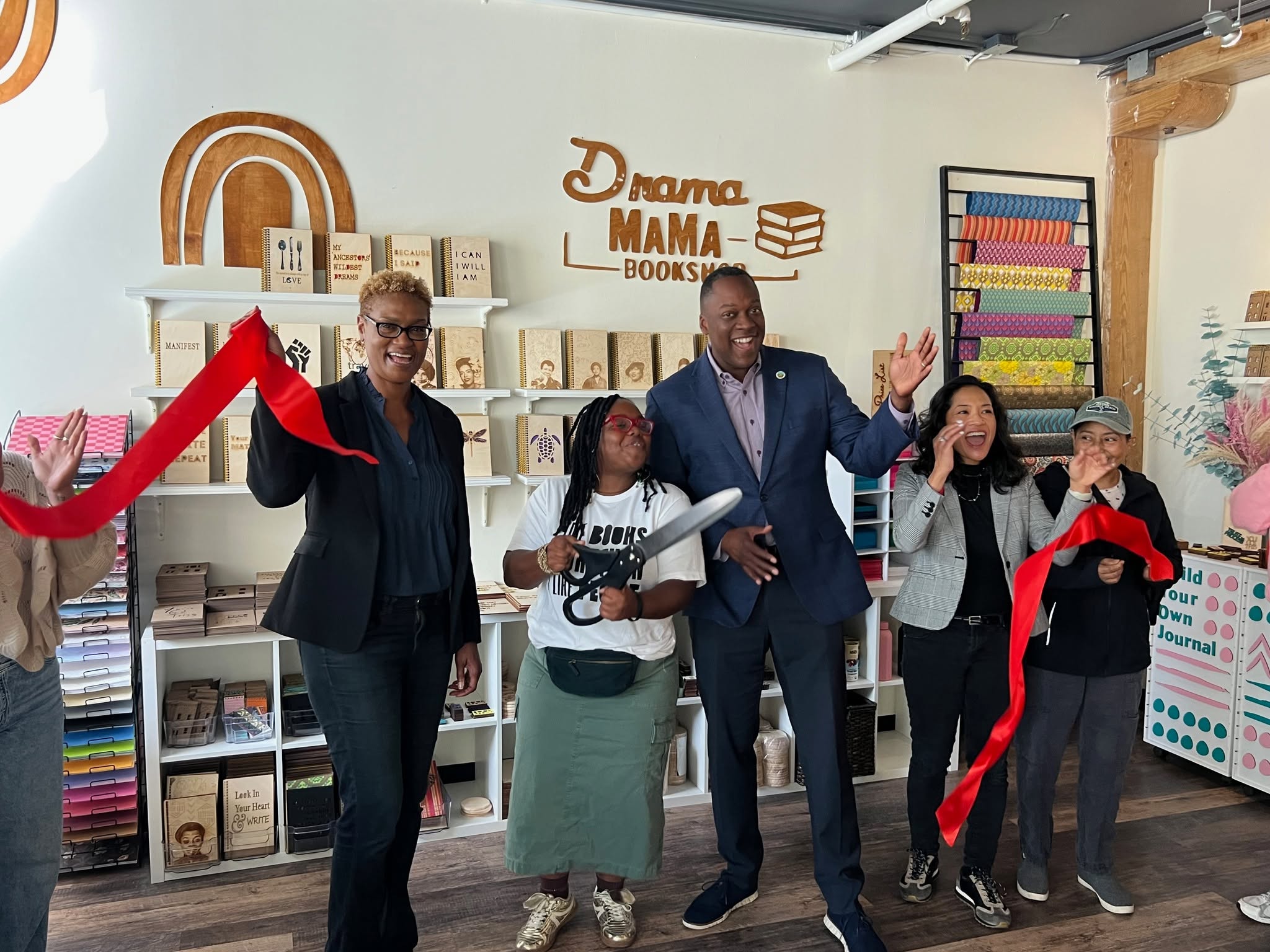 Ribbon cutting celebration at Drama Mama Bookshop